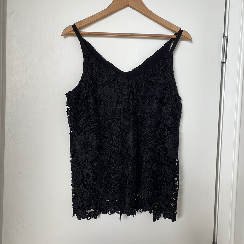 Black floral detailed spaghetti strap top